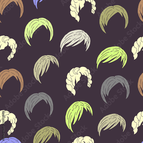 Seamless background with hairstyle. For printing on hairdressing supplies, clothing, packaging. Black and white hair styling