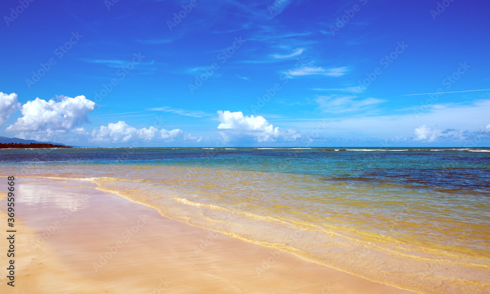 Caribbean sea and blue sky. Travel background.