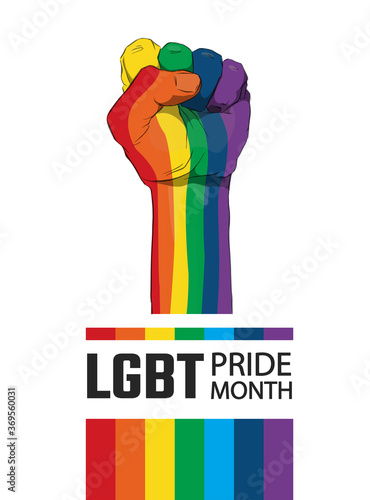 Rainbow colored pride fist. LGBT concept. Sticker, patch, t-shirt print