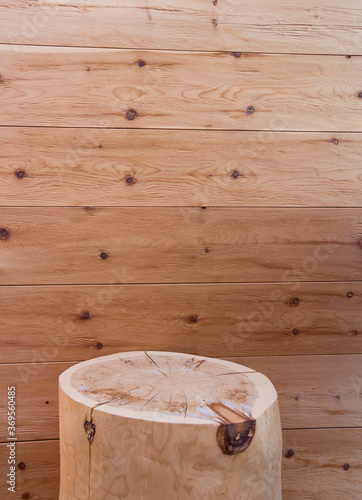 Natural wood texture in interior. Old cut tree top view close-up, free space for yor design photo