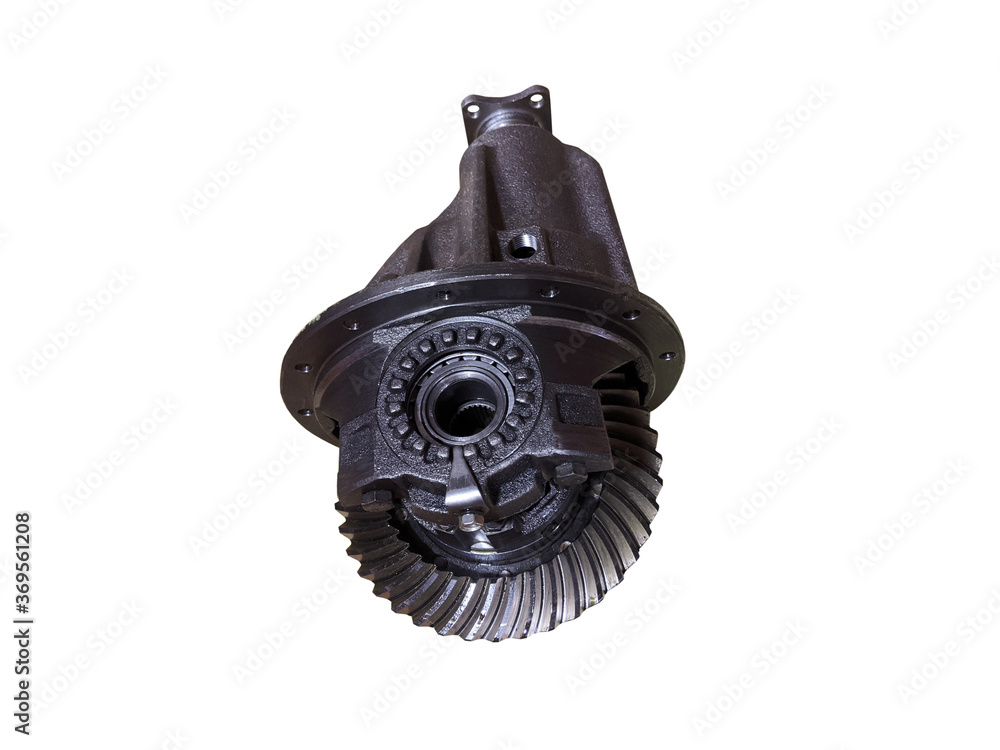 Car rear axle reducer on isolated white background. New spare parts. Car rear axle reducer on isolated white background. New spare parts.