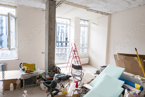 Canvas Print gypsum walls in apartment is under construction, remodeling, renovation, extension, restoration and reconstruction