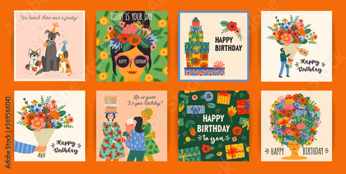 Happy Birthday. Vector set of cute illustrations. Design templates © Nadia Grapes