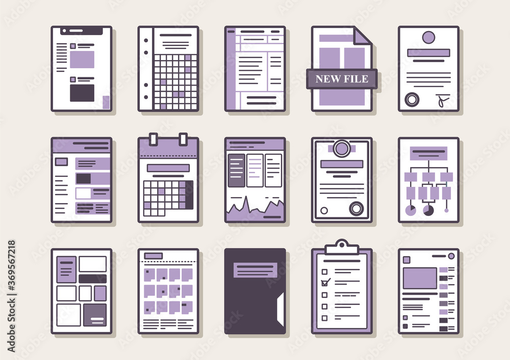 Business Document Pages, Notebook, Calendar, Certificate Icon Set Business Document Pages, Notebook, Calendar, Certificate Icon Set