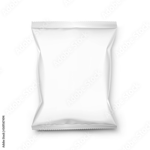 Food snack pillow bag mockup on white background. Vector illustration. Can be use for template your design, promo, adv. EPS10.