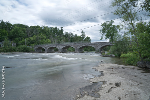 A five span stone bridge over the Mississippi river