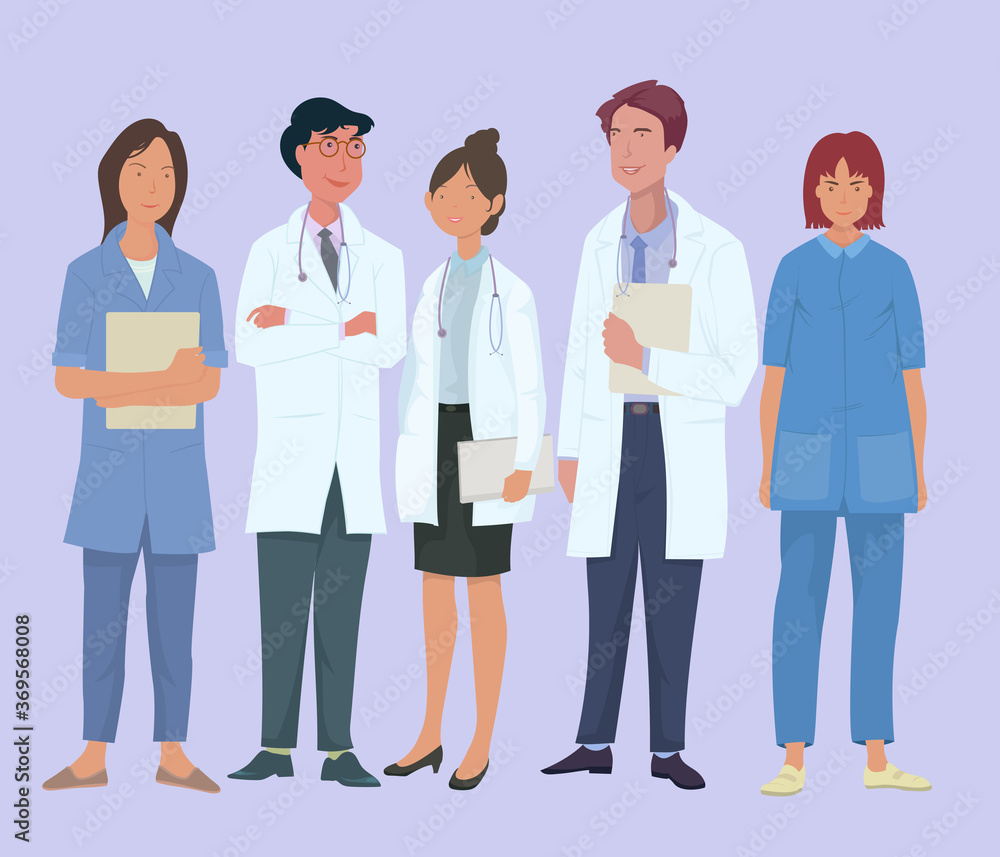 Medical staff, Doctor and nurse team.
hand drawn style vector design illustrations.

