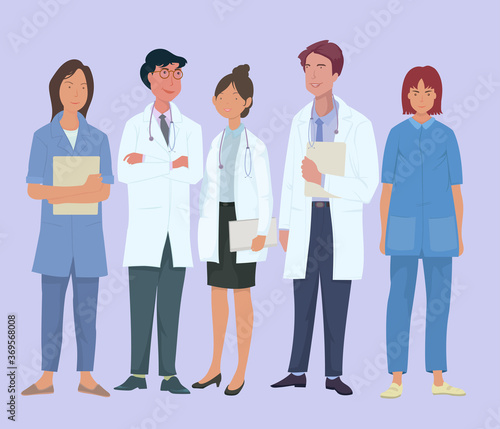 Medical staff, Doctor and nurse team. hand drawn style vector design illustrations. 