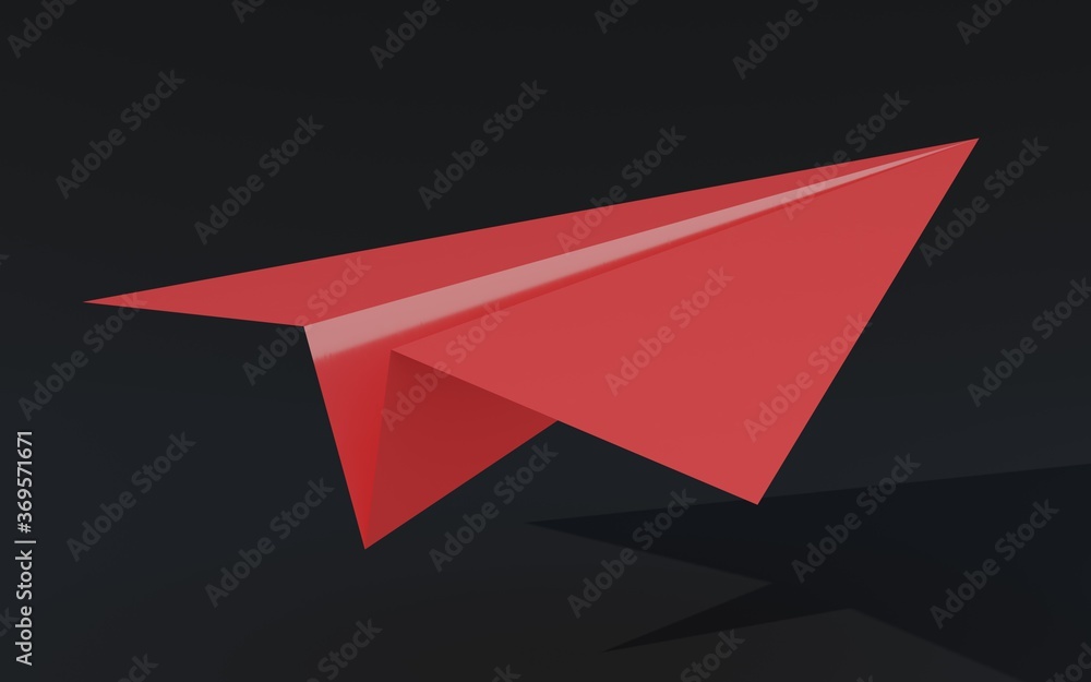3D illustration paper plane taking off on a black background 3D illustration paper plane taking off on a black background