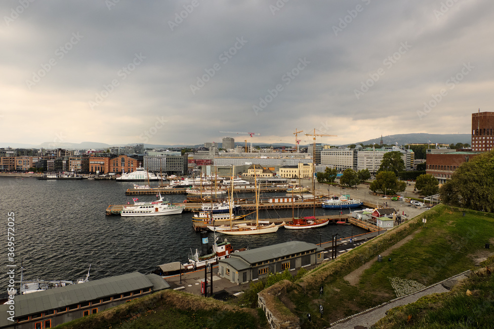 Norway. Oslo. View from the fortress walls of the Oslo Fjord and the city. September 18, 2018