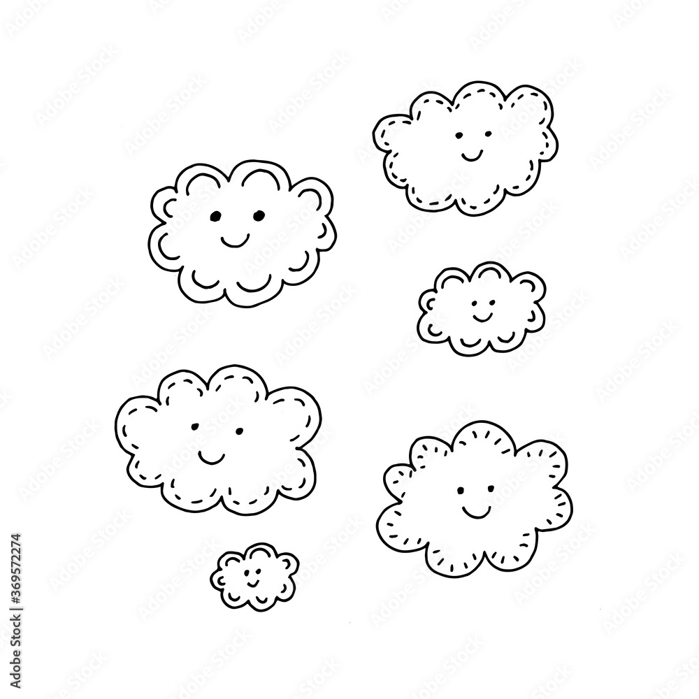 Coloring book set of clouds with a smile.