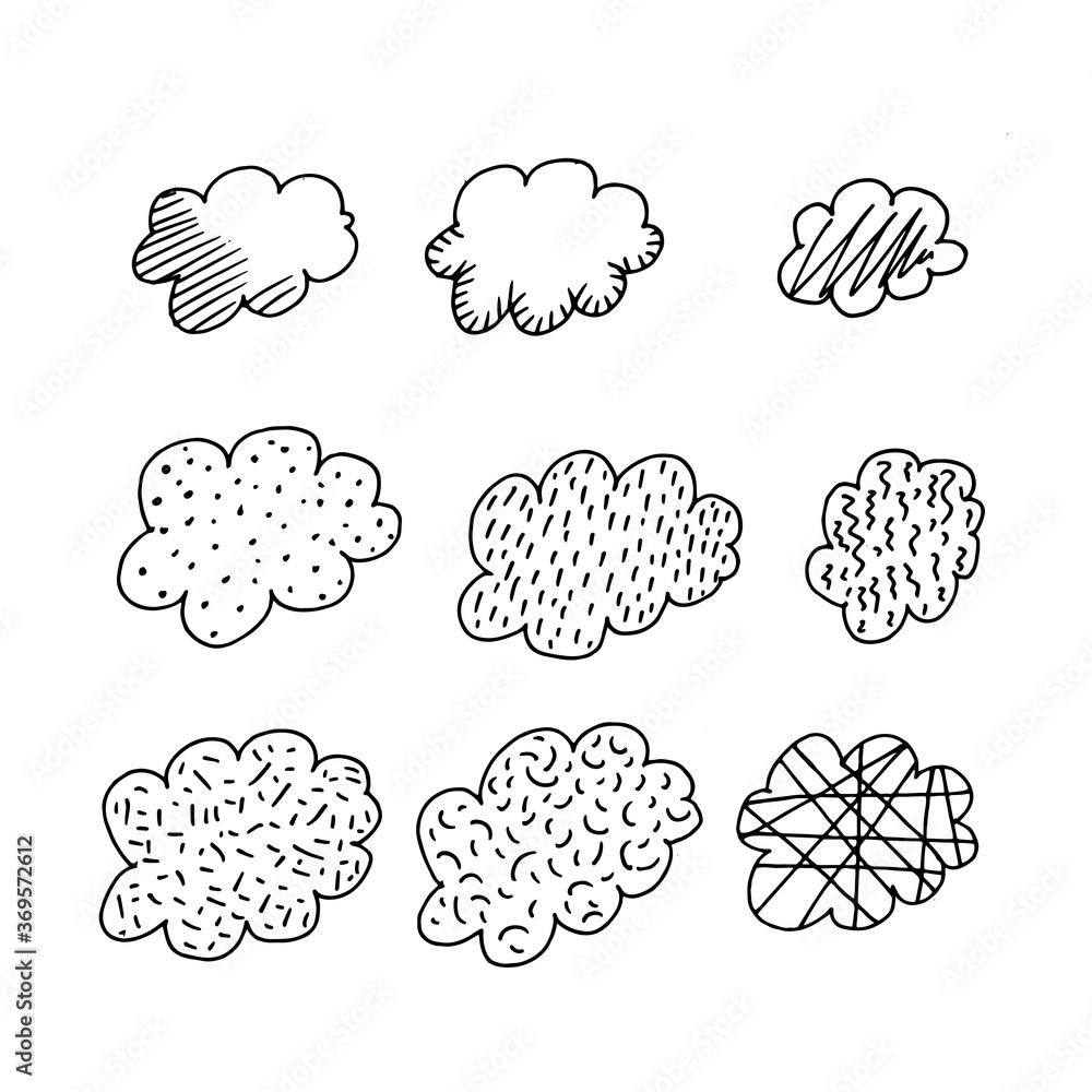 A set of simple clouds drawn by a pen. A set of simple clouds drawn by a pen.
