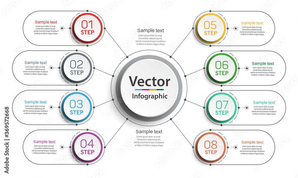 Fototapeta premium Infographic design template with options and 8 steps. For content, diagram, flowchart,steps, parts, timeline infographics, workflow layout, chart. Vector eps 10