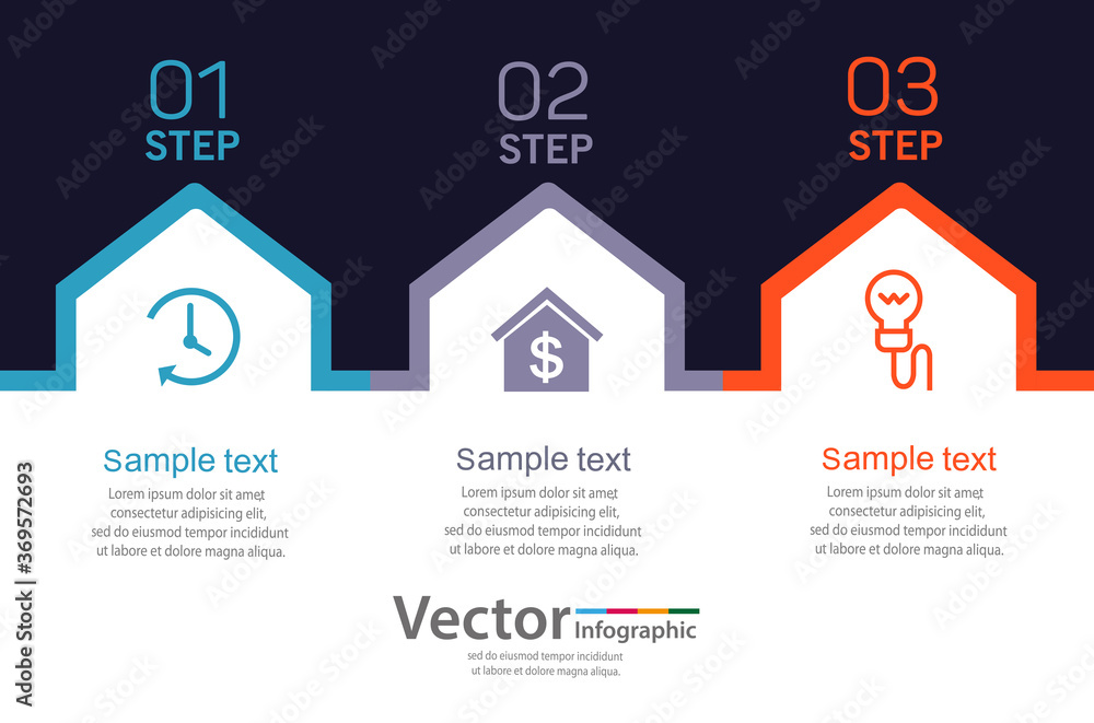 Fototapeta premium Flat design vector business infographic template with 3 steps. Can be used for workflow processes, banner, diagram, number options, work plan, web design