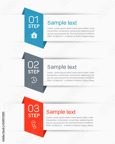 Vector infographics tab paper index template  for diagram, graph, presentation and chart. Business concept with 3 options, parts, steps or processes