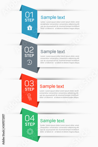 Vector infographics tab paper index template  for diagram, graph, presentation and chart. Business concept with 4 options, parts, steps or processes