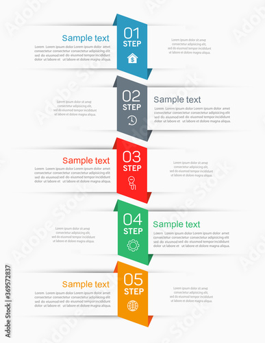 Vector infographics tab paper index template  for diagram, graph, presentation and chart. Business concept with 5 options, parts, steps or processes