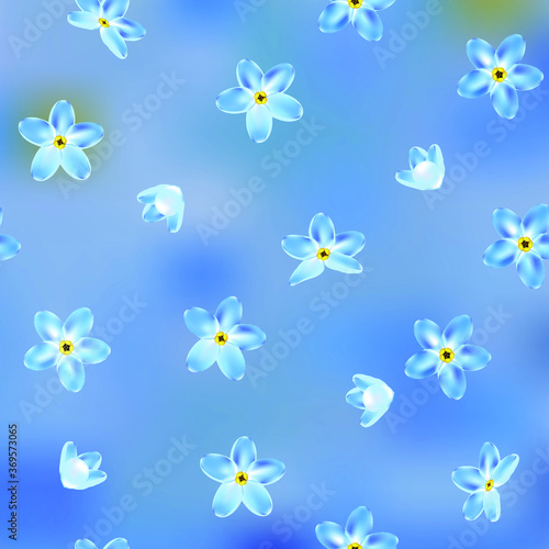 Blue seamless pattern with blue flowers Forget-me-not, vector