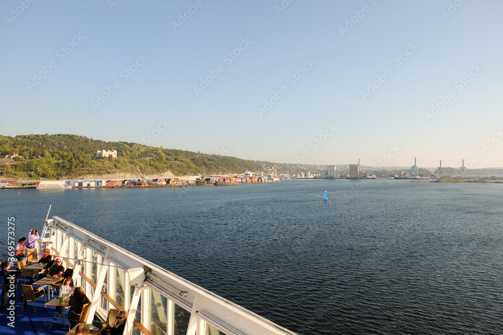 Norway. Oslo. View of the Oslo fjord from the ferry deck. September 18, 2018