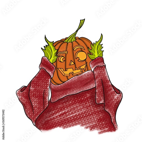 halloween pumpkin in a jumper on the white background