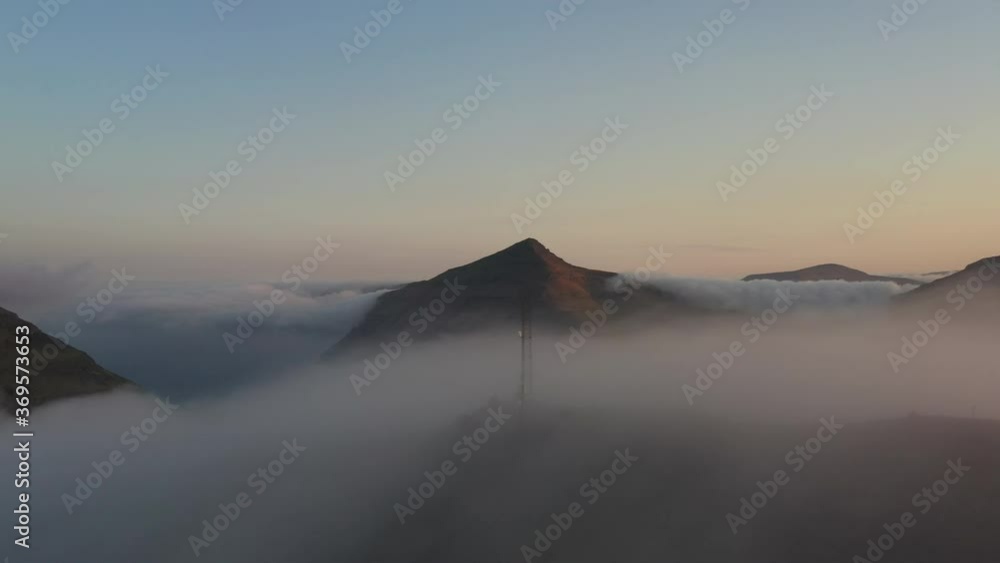 Drone Flight At Sunrise Over Misty Mountains Drone Flight At Sunrise Over Misty Mountains