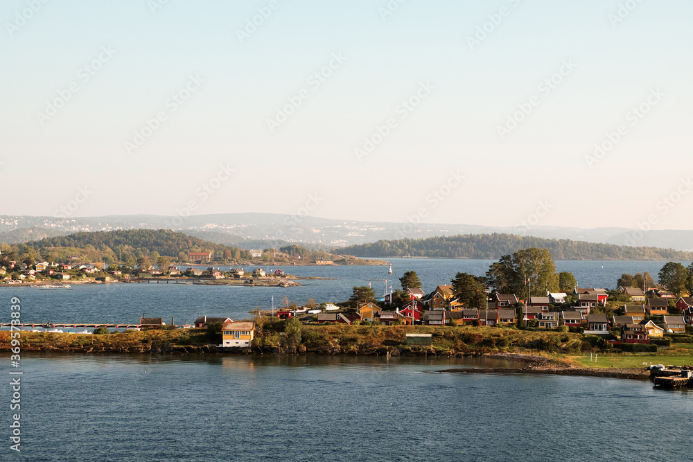 Norway. Oslo. View of the Oslo fjord from the ferry deck. September 18, 2018