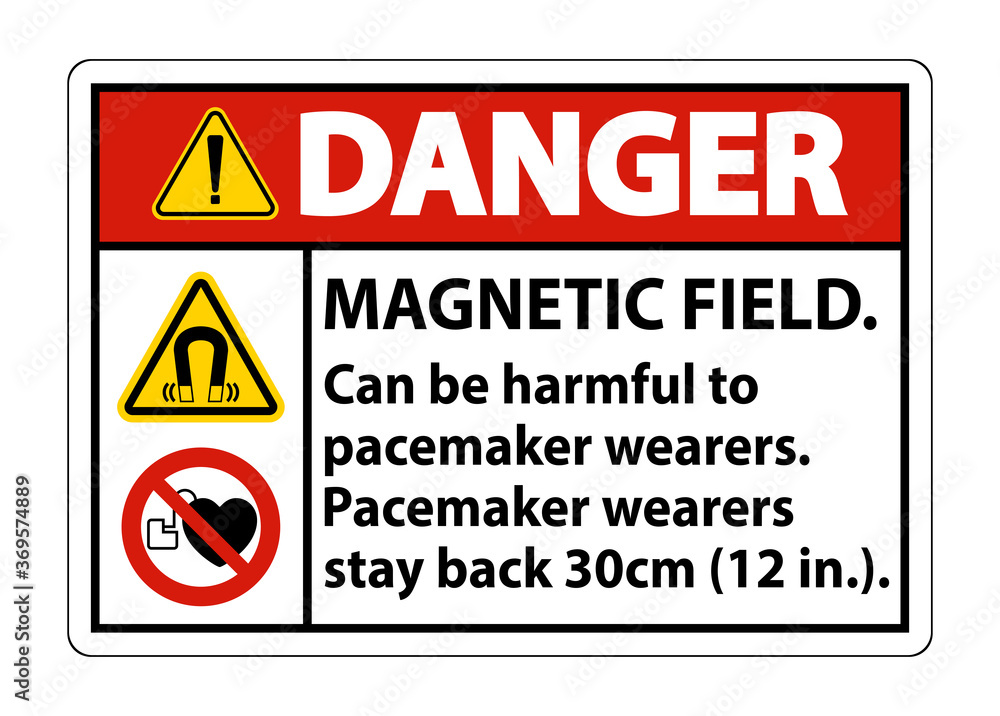 Fototapeta premium Danger Magnetic field can be harmful to pacemaker wearers.pacemaker wearers.stay back 30cm