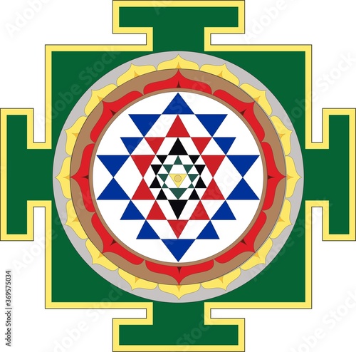 Sacred Geometry in Nature - Sri Yantra, Hexagram pattern, Vector Illustration