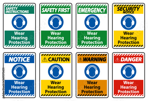 Wear hearing protection sign on white background