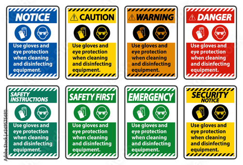 Use Gloves And Eye Protection Sign on white background