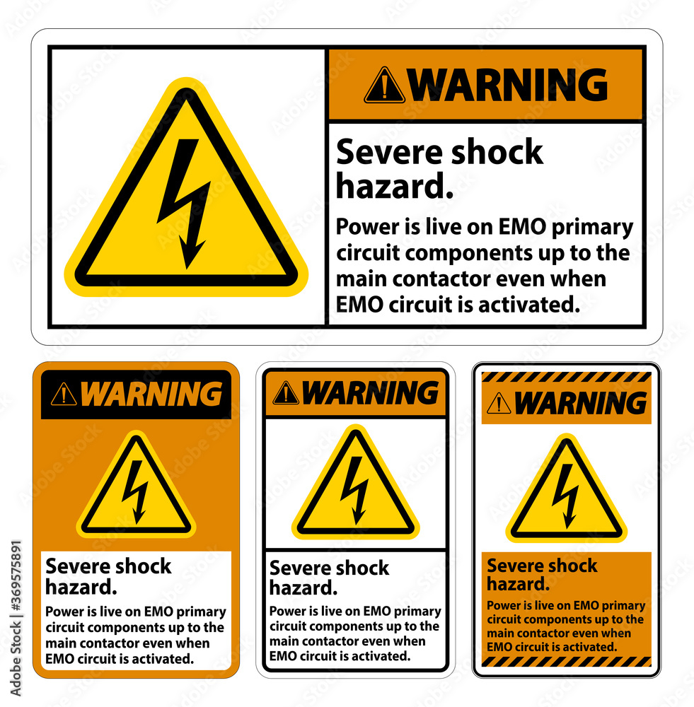 Warning Severe shock hazard sign on white background Warning Severe shock hazard sign on white background