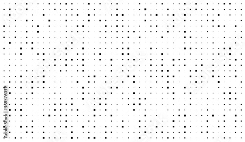 Abstract monochrome background with random square dots. Black and white halftone pattern. Stylish modern doted texture.