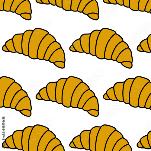 croissant seamless doodle pattern, vector color illustration