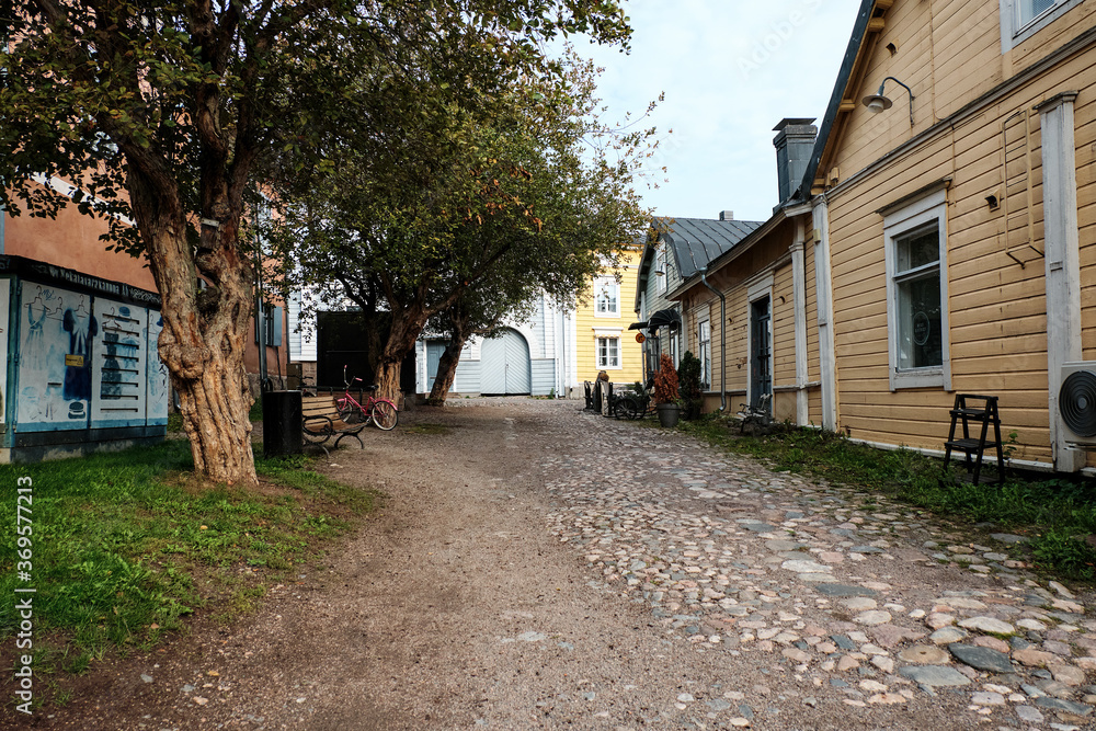 Finland. Porvoo. Houses and streets of Porvoo. City autumn landscape. September 21, 2018