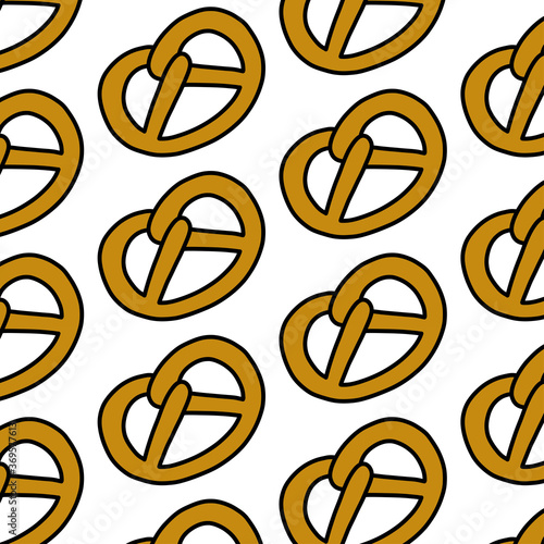 pretzel seamless doodle pattern, vector color illustration