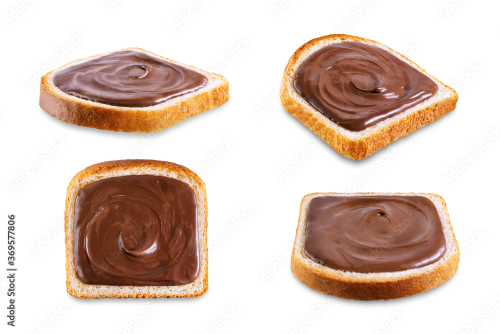 Sandwich with chocolate hazelnut pasta on a white isolated background Sandwich with chocolate hazelnut pasta on a white isolated background
