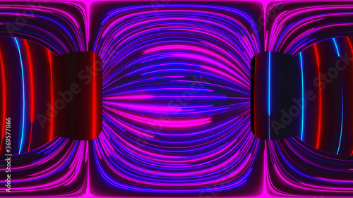 3d rendering of HDRI Cart background. Computer generated abstract composition of colored neon lines on dark