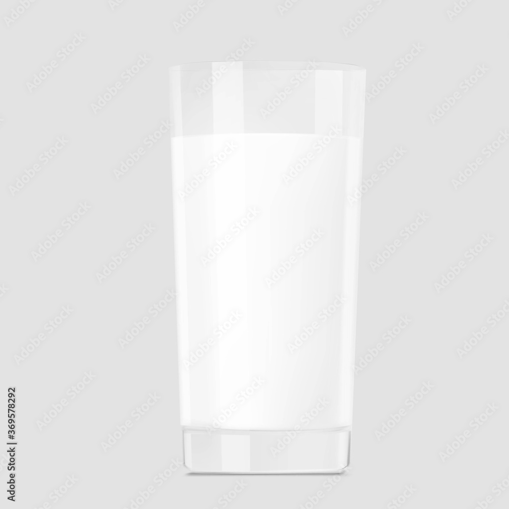 Realistic transparent glass of milk. Vector illustration on gray background. Easy to use for design. EPS10. Realistic transparent glass of milk. Vector illustration on gray background. Easy to use for design. EPS10.
