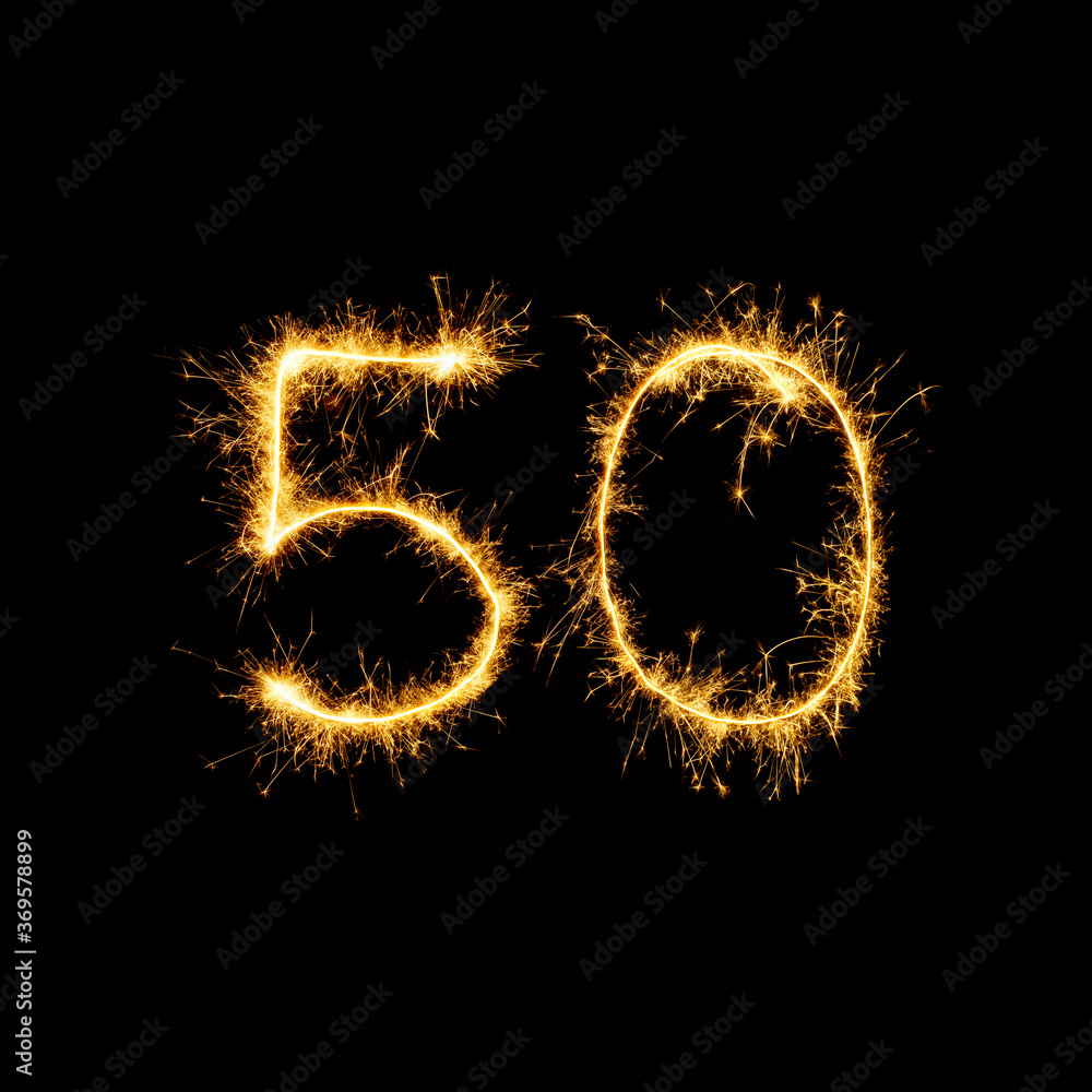 Sparkling 50 number isolated on black background Sparkling 50 number isolated on black background