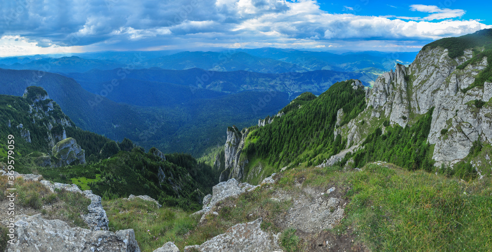 View from Ceahlau mountain. Summer, Carpathia, Romania.