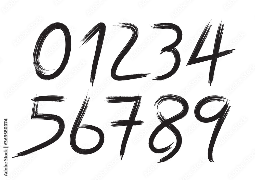 Black Numbers 0-9 written with a brush on a white background, Calligraphic, number vector set Black Numbers 0-9 written with a brush on a white background, Calligraphic, number vector set