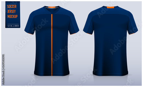 Soccer jersey or football kit mockup template design for football club. Sport t-shirt, Soccer uniform in front view, back view. Realistic football shirt mockup. Vector Illustration.