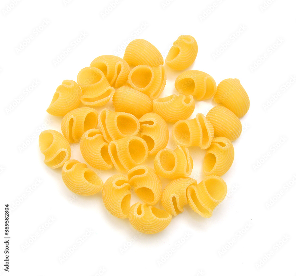 shell pasta in glass bowl, isolated on white background shell pasta in glass bowl, isolated on white background