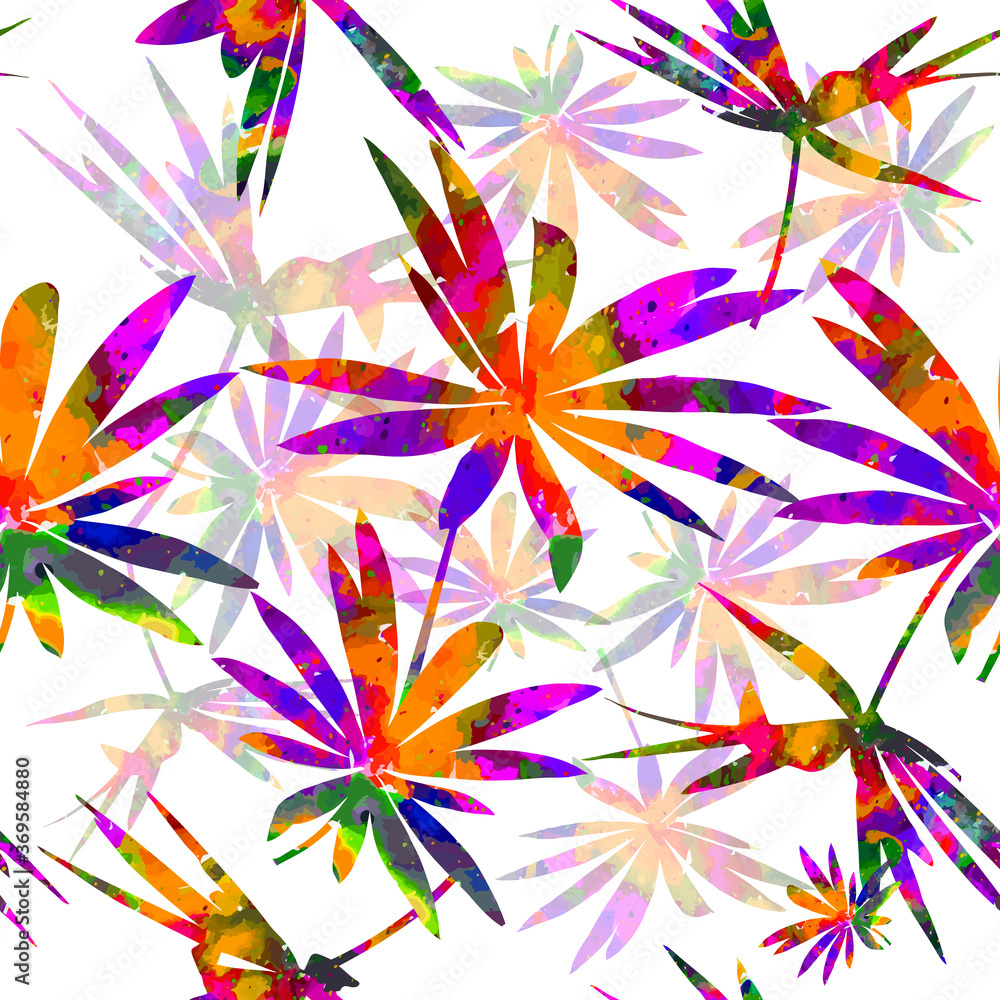 A seamless background with colorful flowers. Mixed media. Vector illustration A seamless background with colorful flowers. Mixed media. Vector illustration