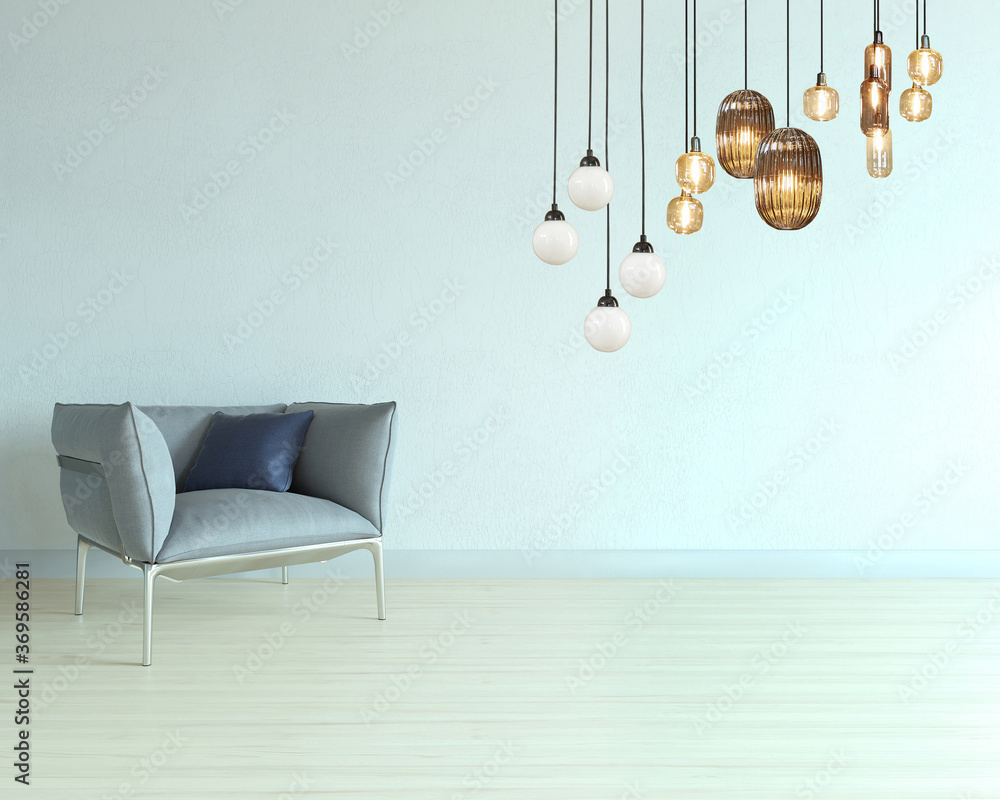 Obraz premium modern empty house interior design and lamp. 3D illustration