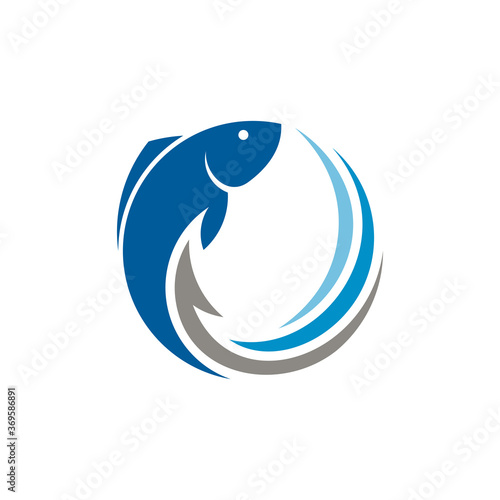 Fish And Hook Logo, Fishing Flat Logo Template