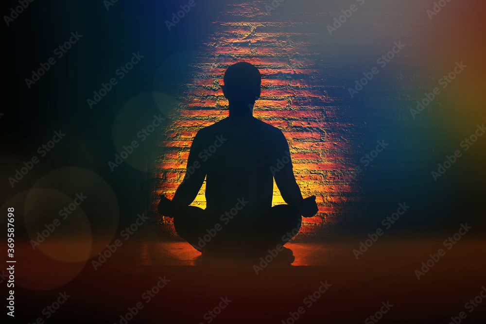 Meditating human in lotus pose. Yoga illustration.Shining aura cover ...