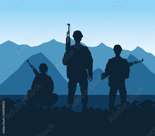 soldiers figures silhouettes in the camp scene