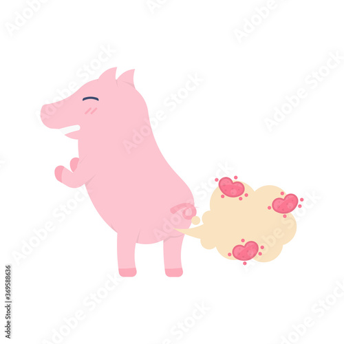 the concept of outbreaks and sources of disease. illustration of pig character farting and spreading a virus or bacterial disease. flat design. can be used for elements, landing pages, UI, website