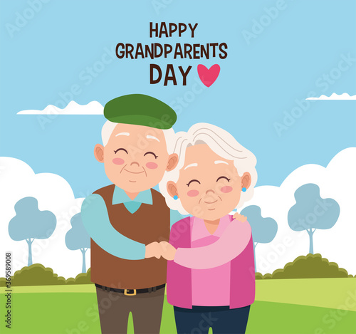 happy grandparents day card with old couple in camp © Jemastock